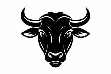ox head silhouette line art vector illustration with a white background