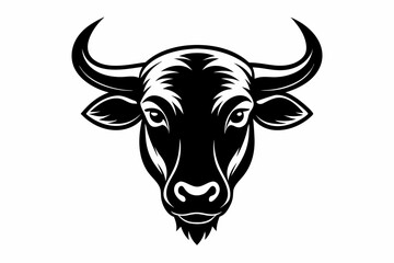 ox head silhouette line art vector illustration with a white background