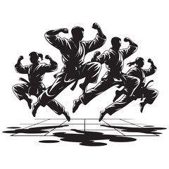 karatekas, Vector black silhouette. with white background