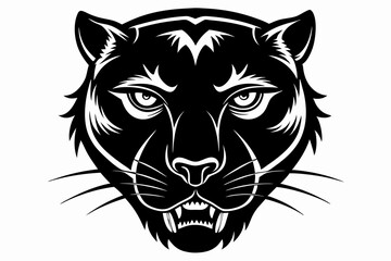 panther head silhouette line art vector illustration with a white background