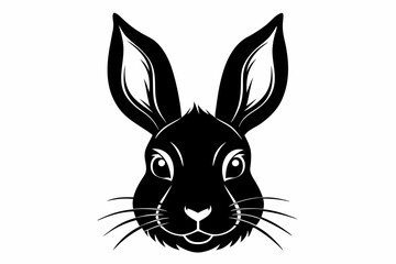 rabbit head silhouette line art vector illustration with a white background