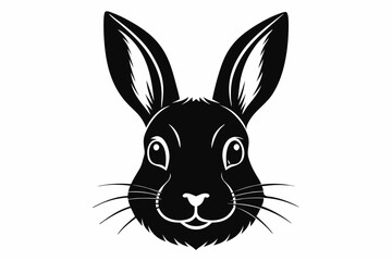 rabbit head silhouette line art vector illustration with a white background