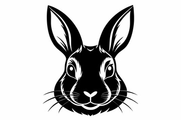 rabbit head silhouette line art vector illustration with a white background