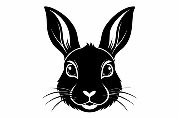 rabbit head silhouette line art vector illustration with a white background