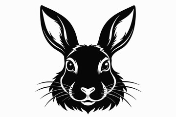 rabbit head silhouette line art vector illustration with a white background