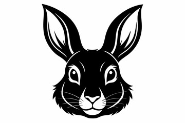 rabbit head silhouette line art vector illustration with a white background