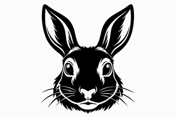 rabbit head silhouette line art vector illustration with a white background