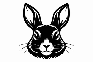 rabbit head silhouette line art vector illustration with a white background