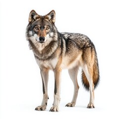 Obraz premium Gray Wolf Studio Portrait Against White Background