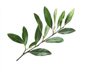 Fototapeta premium Green Branch With Lush Leaves On White Background