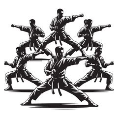 Naklejka premium karatekas, Vector black silhouette. with white background
