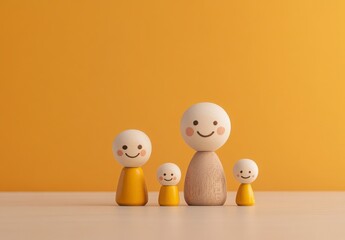 Happy Family Figurines On A Yellow Background
