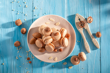 Homemade and creamy nut macarons .made of mix of nuts.