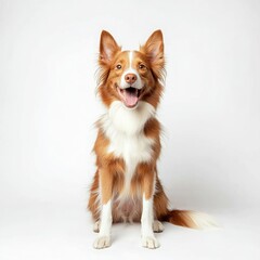 Happy Red And White Canine Sitting Against White Background