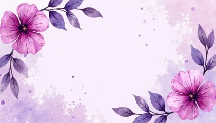 Elegant purple watercolor floral design; funeral program template, leaves, service