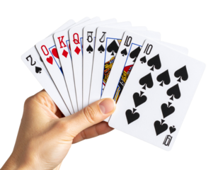 Fanned Playing Cards Held in Hand, Transparent PNG on transparent Background 