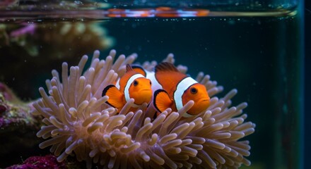 Two clownfish resting on anemone