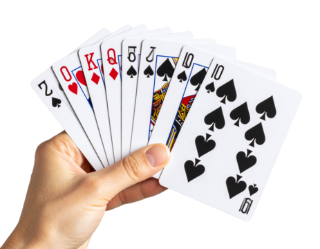 Fanned Playing Cards Held in Hand, Transparent PNG on transparent Background 
