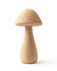 Light Beige Wooden Mushroom Sculpture On White Background