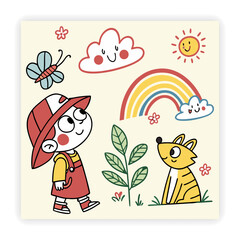 Playful Kids Doodles Baby Icons, Toys, and Scribbles