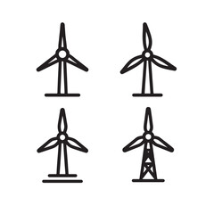 Wind Turbine Line Icons Set