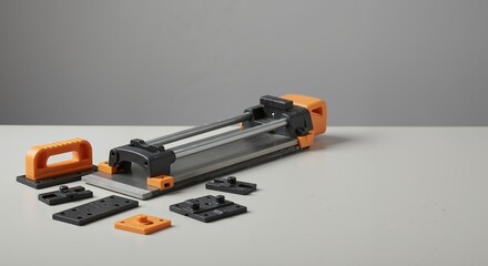 Naklejka premium Tool with interchangeable parts in minimalist design on gray background 