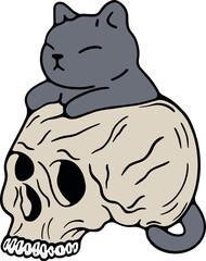 Cute cat hugging skull head