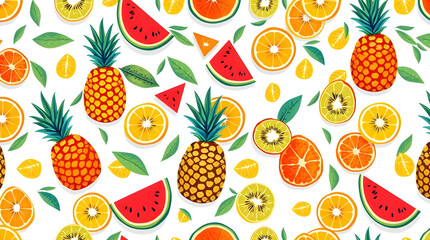 Seamless summer pattern of tropical fruits