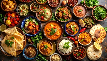 Fototapeta premium Indian Curries and Flatbreads Platter