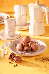 Sweet coffee macarons made of chocolate and coffee beans