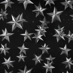 Silver metallic stars twinkle on black  Elegant festive design , decoration, event