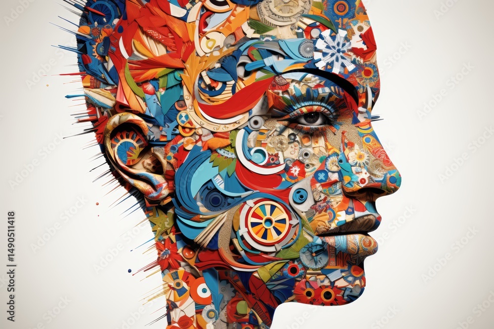 Poster abstract representation of a face focusing on distinctive eye features and expressions