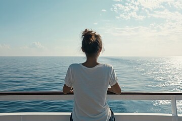 Young woman gazing at the serene sea view.