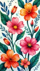 Obraz premium Intricate watercolor floral composition, bold colors, playful design, lush foliage, yellow, summer