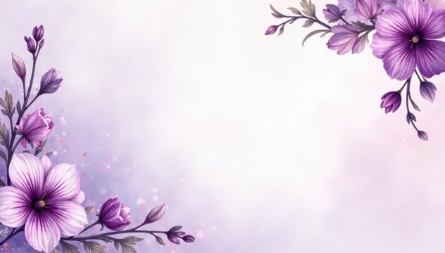 Subtle purple watercolor floral design funeral program template, card, serene