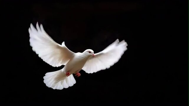pigeon flying on black background