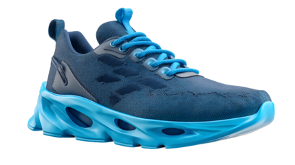 Stylish blue athletic shoe featuring a sleek design and vibrant blue accents, perfect for active lifestyles.