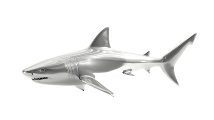 Fototapeta premium A sleek, silver shark figurine showcasing dynamic detailing and a glossy finish, representing marine creativity and design.