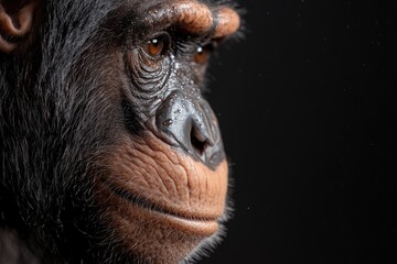 Intimate primate portrait detailed close up of chimpanzee face with expressive eyes