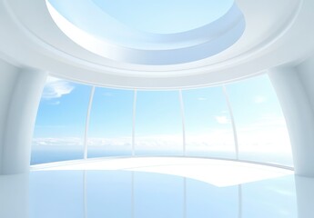 Modern White Room With Panoramic Ocean And Sky View