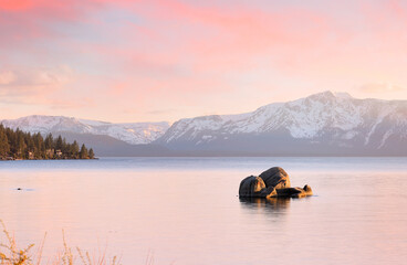 Beautiful sunset at Zephyr Cove of Lake Tahoe. Nevada, USA. Zephyr Cove is located on the east shore of Lake Tahoe.