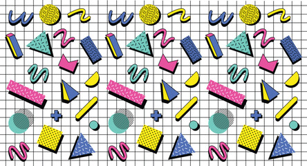 Set of memphis shape element design pattern background