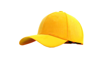 Fototapeta premium A vibrant yellow baseball cap set against a clear background, perfect for adding a pop of color to any outfit.
