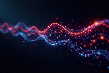 Abstract moving data streams on black backdrop, orange, energy