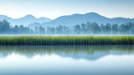Fototapeta premium Misty morning at the riverbank