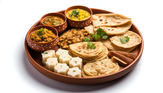 Gujarati thali with dhokla, thepla, and khichdi