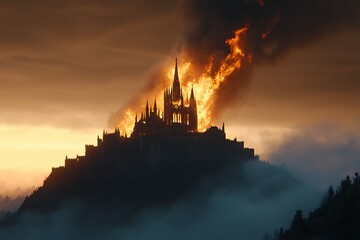 Burning castle on a hill