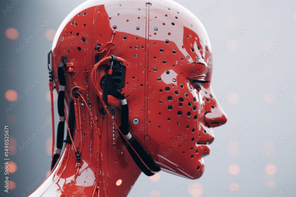 Aufkleber portrait of a futuristic robot on a minimalist background showcasing advanced technology and design