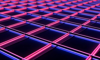 Vibrant neon grid pattern with glowing lines and dynamic colors creating a futuristic ambiance - Powered by Adobe