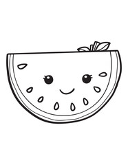 Cute Smiling Watermelon Slice - Kawaii Summer Fruit Coloring Page